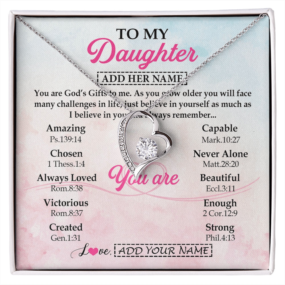 Forever Love Necklace 14K White Gold Finish | 1 | Personalized To My Daughter Gifts Necklace From Mom Christian Religious Jewelry Gifts For Daughter Birthday Graduation Christmas Custom Gift Box Message Card | https://siriusteestore.