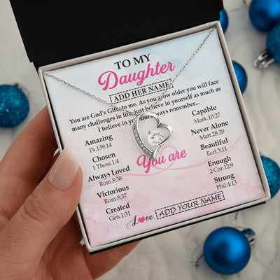 Forever Love Necklace 14K White Gold Finish | 2 | Personalized To My Daughter Gifts Necklace From Mom Christian Religious Jewelry Gifts For Daughter Birthday Graduation Christmas Custom Gift Box Message Card | https://siriusteestore.