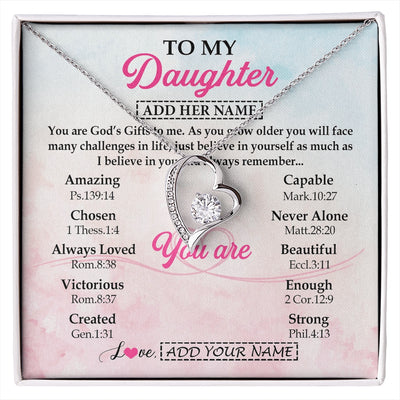 Forever Love Necklace 14K White Gold Finish | 1 | Personalized To My Daughter Gifts Necklace From Mom Christian Religious Jewelry Gifts For Daughter Birthday Graduation Christmas Custom Gift Box Message Card | https://siriusteestore.