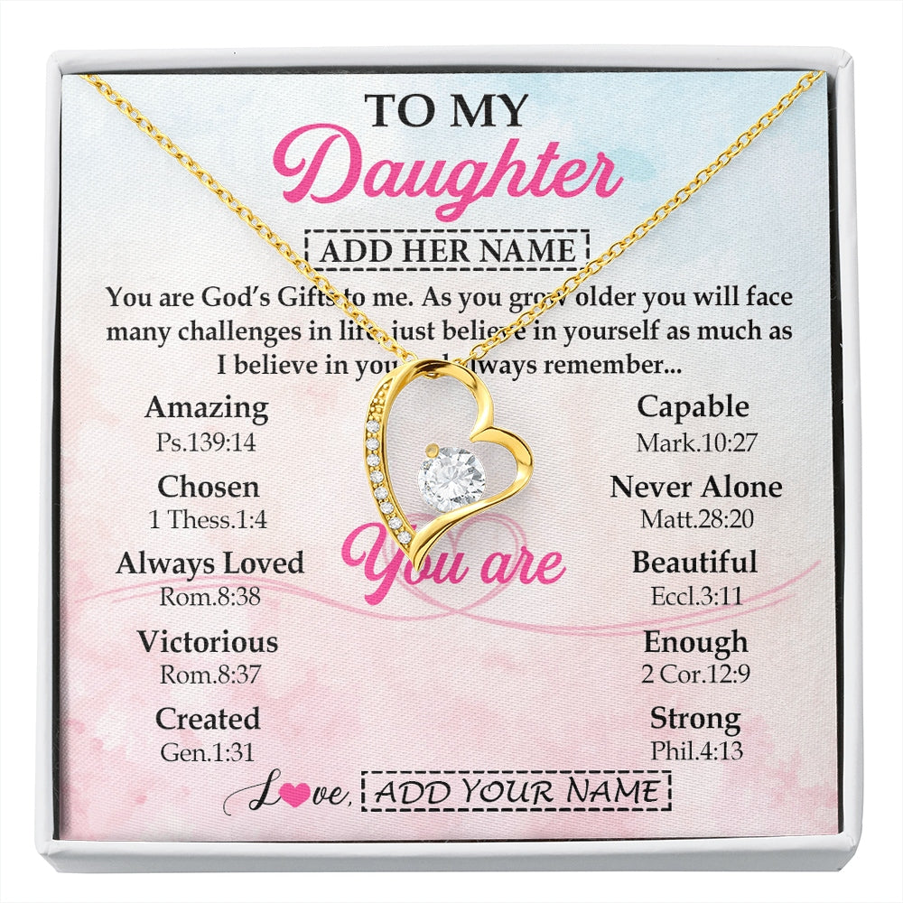 Forever Love Necklace 18K Yellow Gold Finish | 1 | Personalized To My Daughter Gifts Necklace From Mom Christian Religious Jewelry Gifts For Daughter Birthday Graduation Christmas Custom Gift Box Message Card | https://siriusteestore.