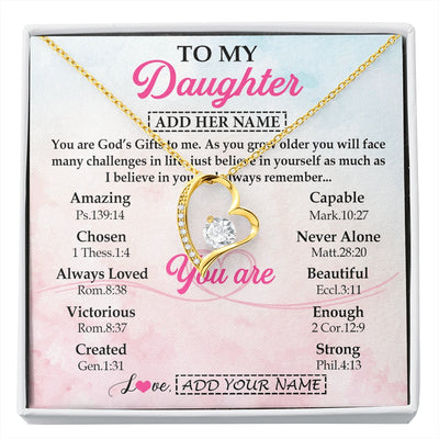 Forever Love Necklace 18K Yellow Gold Finish | 1 | Personalized To My Daughter Gifts Necklace From Mom Christian Religious Jewelry Gifts For Daughter Birthday Graduation Christmas Custom Gift Box Message Card | https://siriusteestore.