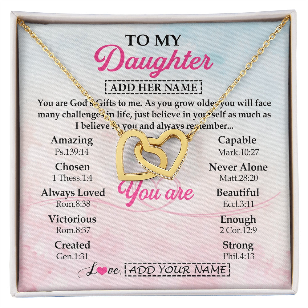 Interlocking Hearts Necklace 18K Yellow Gold Finish | 1 | Personalized To My Daughter Gifts Necklace From Mom Christian Religious Jewelry Gifts For Daughter Birthday Graduation Christmas Custom Gift Box Message Card | https://siriusteestore.