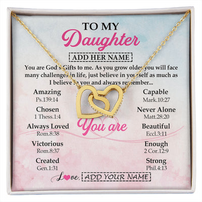 Interlocking Hearts Necklace 18K Yellow Gold Finish | 1 | Personalized To My Daughter Gifts Necklace From Mom Christian Religious Jewelry Gifts For Daughter Birthday Graduation Christmas Custom Gift Box Message Card | https://siriusteestore.