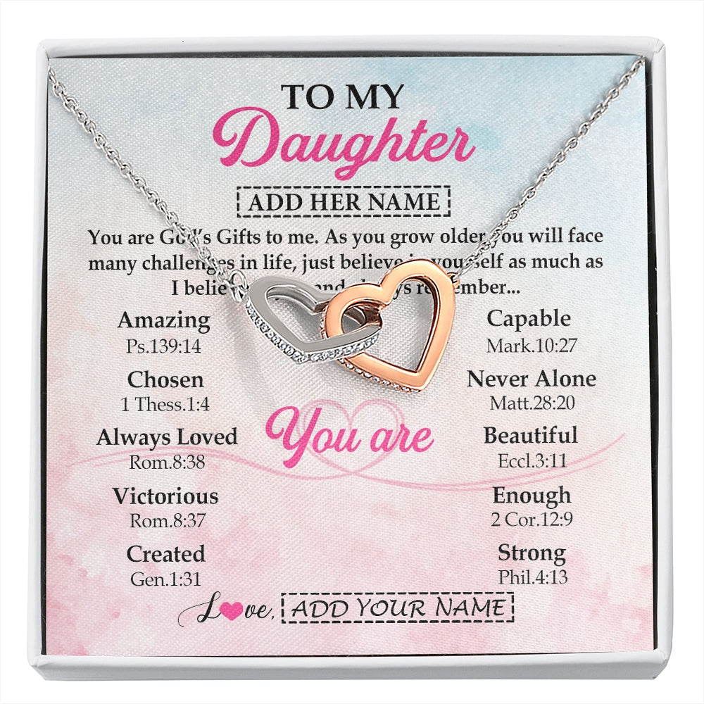 Interlocking Hearts Necklace Stainless Steel & Rose Gold Finish | 1 | Personalized To My Daughter Gifts Necklace From Mom Christian Religious Jewelry Gifts For Daughter Birthday Graduation Christmas Custom Gift Box Message Card | https://siriusteestore.