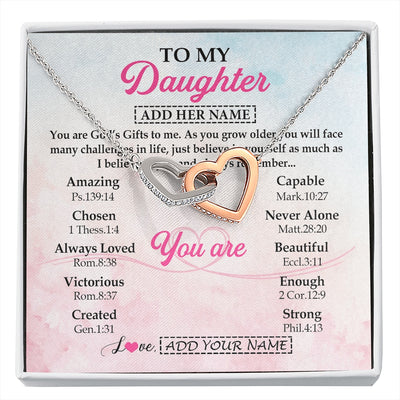 Interlocking Hearts Necklace Stainless Steel & Rose Gold Finish | 1 | Personalized To My Daughter Gifts Necklace From Mom Christian Religious Jewelry Gifts For Daughter Birthday Graduation Christmas Custom Gift Box Message Card | https://siriusteestore.