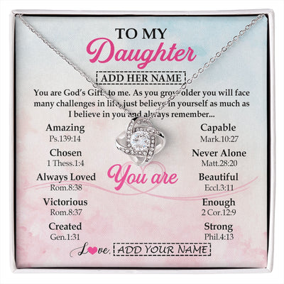 Love Knot Necklace 14K White Gold Finish | 1 | Personalized To My Daughter Gifts Necklace From Mom Christian Religious Jewelry Gifts For Daughter Birthday Graduation Christmas Custom Gift Box Message Card | https://siriusteestore.