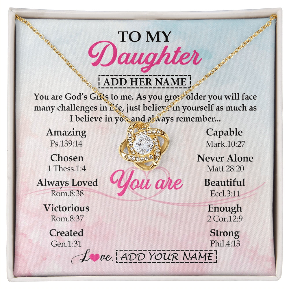 Love Knot Necklace 18K Yellow Gold Finish | 1 | Personalized To My Daughter Gifts Necklace From Mom Christian Religious Jewelry Gifts For Daughter Birthday Graduation Christmas Custom Gift Box Message Card | https://siriusteestore.