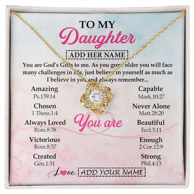 Love Knot Necklace 18K Yellow Gold Finish | 1 | Personalized To My Daughter Gifts Necklace From Mom Christian Religious Jewelry Gifts For Daughter Birthday Graduation Christmas Custom Gift Box Message Card | https://siriusteestore.