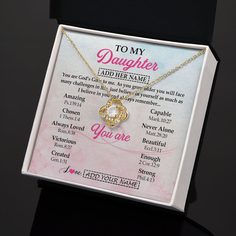 Love Knot Necklace 18K Yellow Gold Finish | 2 | Personalized To My Daughter Gifts Necklace From Mom Christian Religious Jewelry Gifts For Daughter Birthday Graduation Christmas Custom Gift Box Message Card | https://siriusteestore.