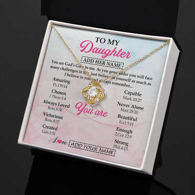 Love Knot Necklace 18K Yellow Gold Finish | 2 | Personalized To My Daughter Gifts Necklace From Mom Christian Religious Jewelry Gifts For Daughter Birthday Graduation Christmas Custom Gift Box Message Card | https://siriusteestore.