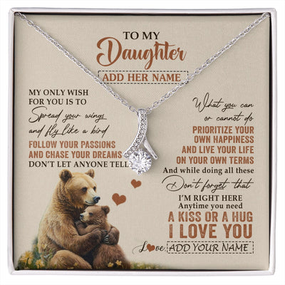 Alluring Beauty Necklace 14K White Gold Finish | 1 | Personalized To My Daughter Gifts Necklace From Mom Dad Bear My Only Wish For You Daughter Birthday Gifts Graduation Christmas Custom Gift Box Message Card | siriusteestore.myshopify