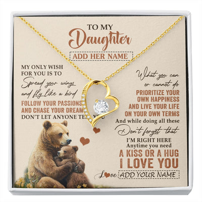 Forever Love Necklace 18K Yellow Gold Finish | 1 | Personalized To My Daughter Gifts Necklace From Mom Dad Bear My Only Wish For You Daughter Birthday Gifts Graduation Christmas Custom Gift Box Message Card | siriusteestore.myshopify