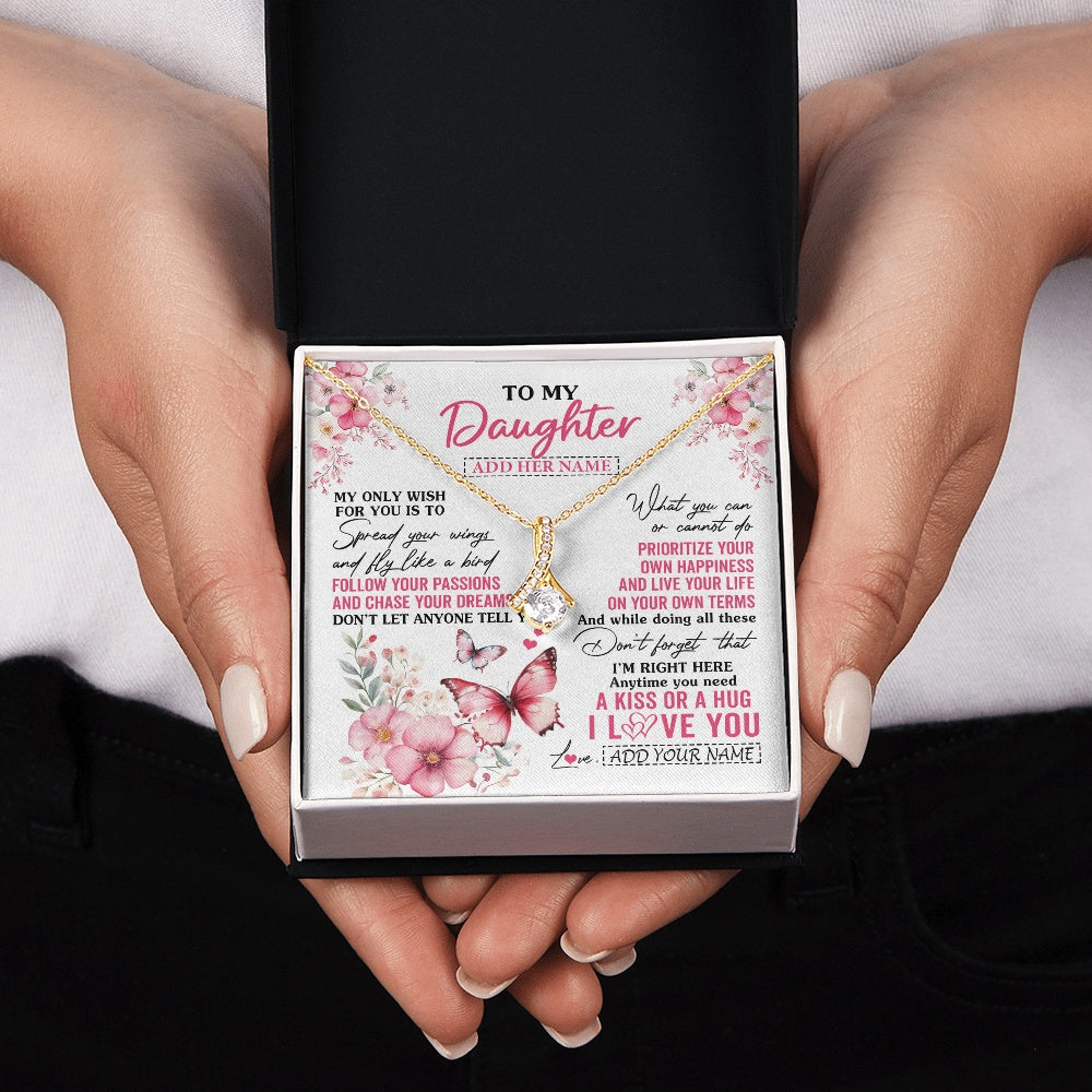 Alluring Beauty Necklace 18K Yellow Gold Finish | 2 | Personalized To My Daughter Gifts Necklace From Mom Dad Butterfly My Only Wish For You Daughter Birthday Gifts Graduation Christmas Gift Box Message Card | siriusteestore.myshopify