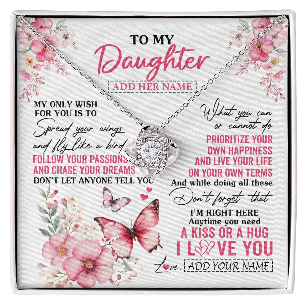 Love Knot Necklace 14K White Gold Finish | 1 | Personalized To My Daughter Gifts Necklace From Mom Dad Butterfly My Only Wish For You Daughter Birthday Gifts Graduation Christmas Gift Box Message Card | siriusteestore.myshopify