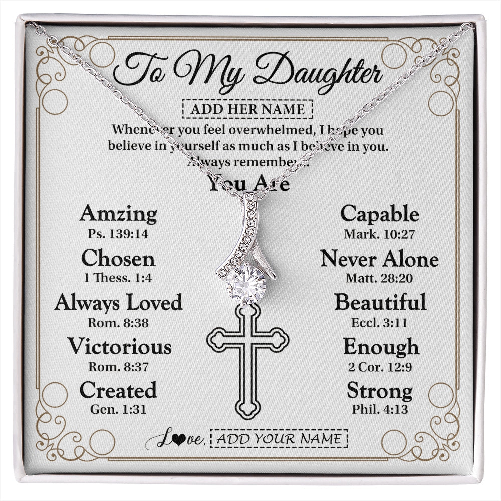 Alluring Beauty Necklace 14K White Gold Finish | 1 | Personalized To My Daughter Gifts Necklace From Mom Dad Christ Christian Gifts For Daughter Birthday Christmas Graduation Custom Gift Box Message Card | https://siriusteestore.