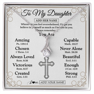 Alluring Beauty Necklace 14K White Gold Finish | 1 | Personalized To My Daughter Gifts Necklace From Mom Dad Christ Christian Gifts For Daughter Birthday Christmas Graduation Custom Gift Box Message Card | https://siriusteestore.