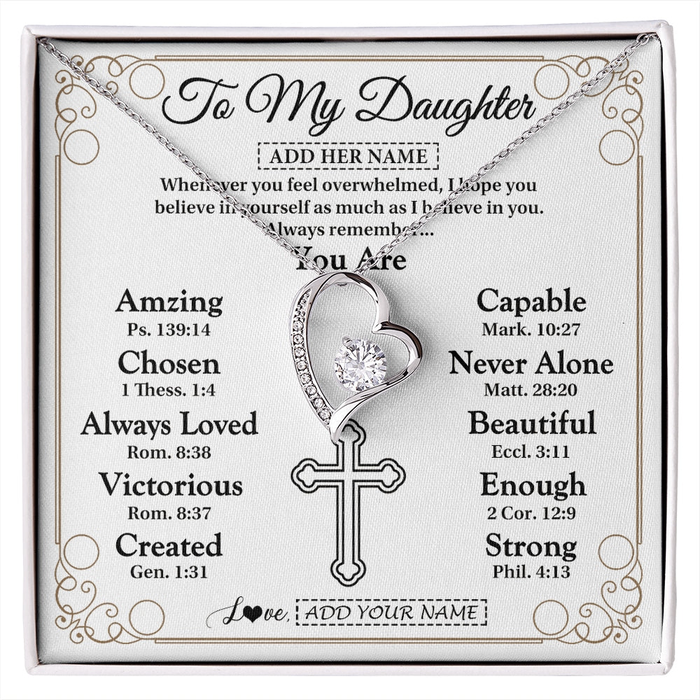 Forever Love Necklace 14K White Gold Finish | 1 | Personalized To My Daughter Gifts Necklace From Mom Dad Christ Christian Gifts For Daughter Birthday Christmas Graduation Custom Gift Box Message Card | https://siriusteestore.