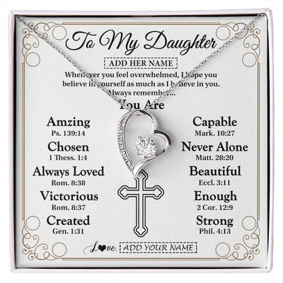 Forever Love Necklace 14K White Gold Finish | 1 | Personalized To My Daughter Gifts Necklace From Mom Dad Christ Christian Gifts For Daughter Birthday Christmas Graduation Custom Gift Box Message Card | https://siriusteestore.