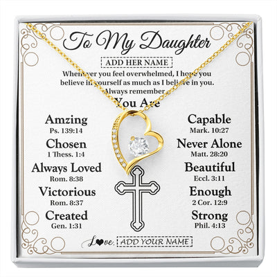 Forever Love Necklace 18K Yellow Gold Finish | 1 | Personalized To My Daughter Gifts Necklace From Mom Dad Christ Christian Gifts For Daughter Birthday Christmas Graduation Custom Gift Box Message Card | https://siriusteestore.