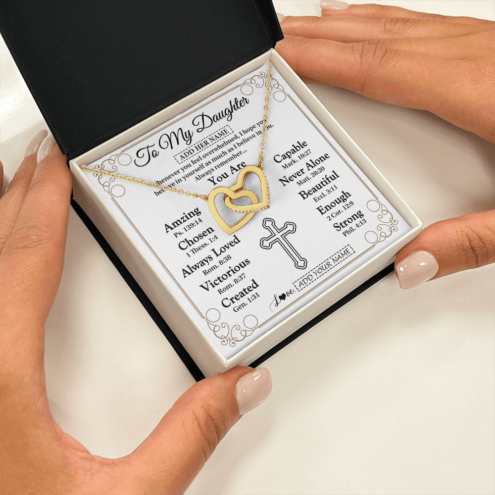 Interlocking Hearts Necklace 18K Yellow Gold Finish | 2 | Personalized To My Daughter Gifts Necklace From Mom Dad Christ Christian Gifts For Daughter Birthday Christmas Graduation Custom Gift Box Message Card | https://siriusteestore.