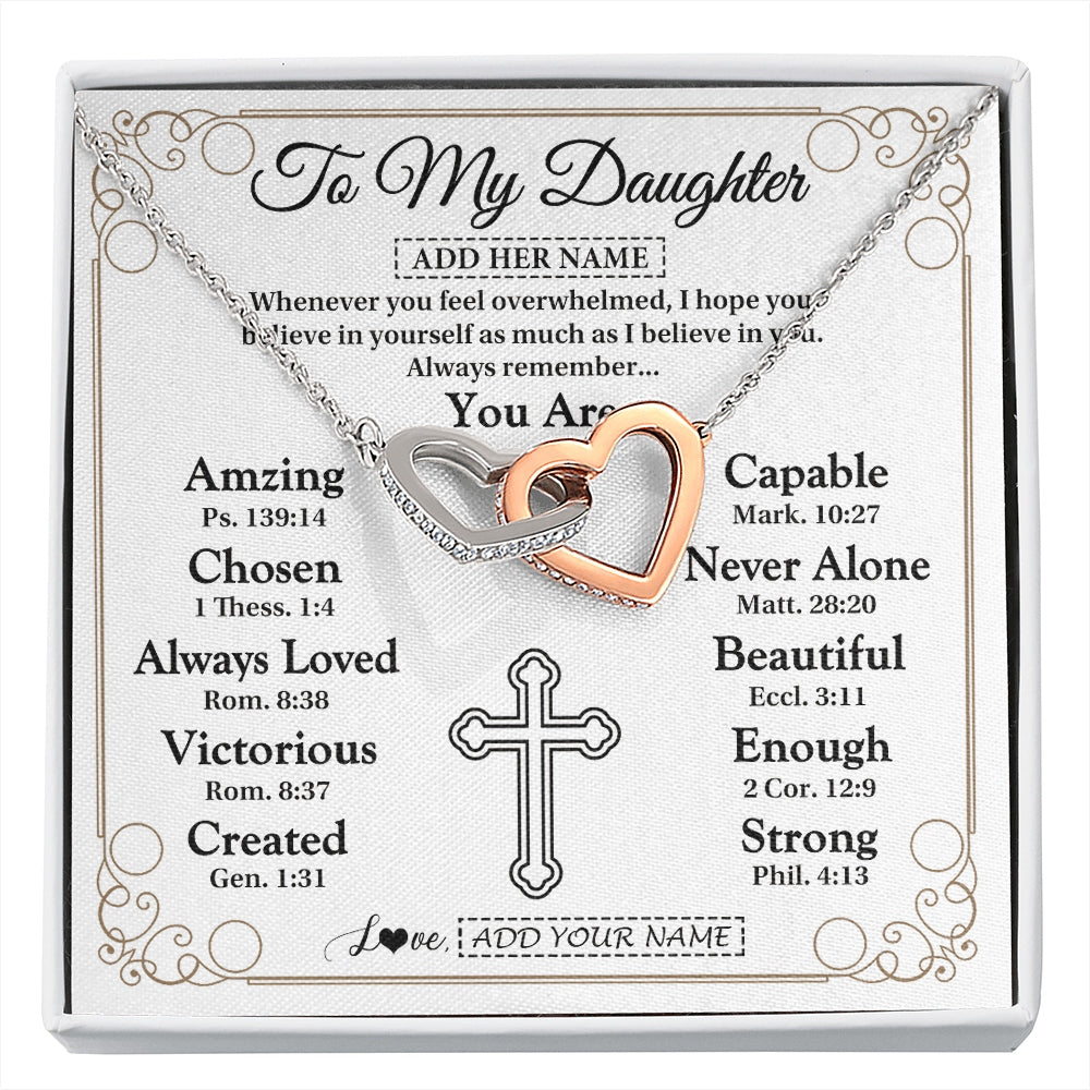 Interlocking Hearts Necklace Stainless Steel & Rose Gold Finish | 1 | Personalized To My Daughter Gifts Necklace From Mom Dad Christ Christian Gifts For Daughter Birthday Christmas Graduation Custom Gift Box Message Card | https://siriusteestore.