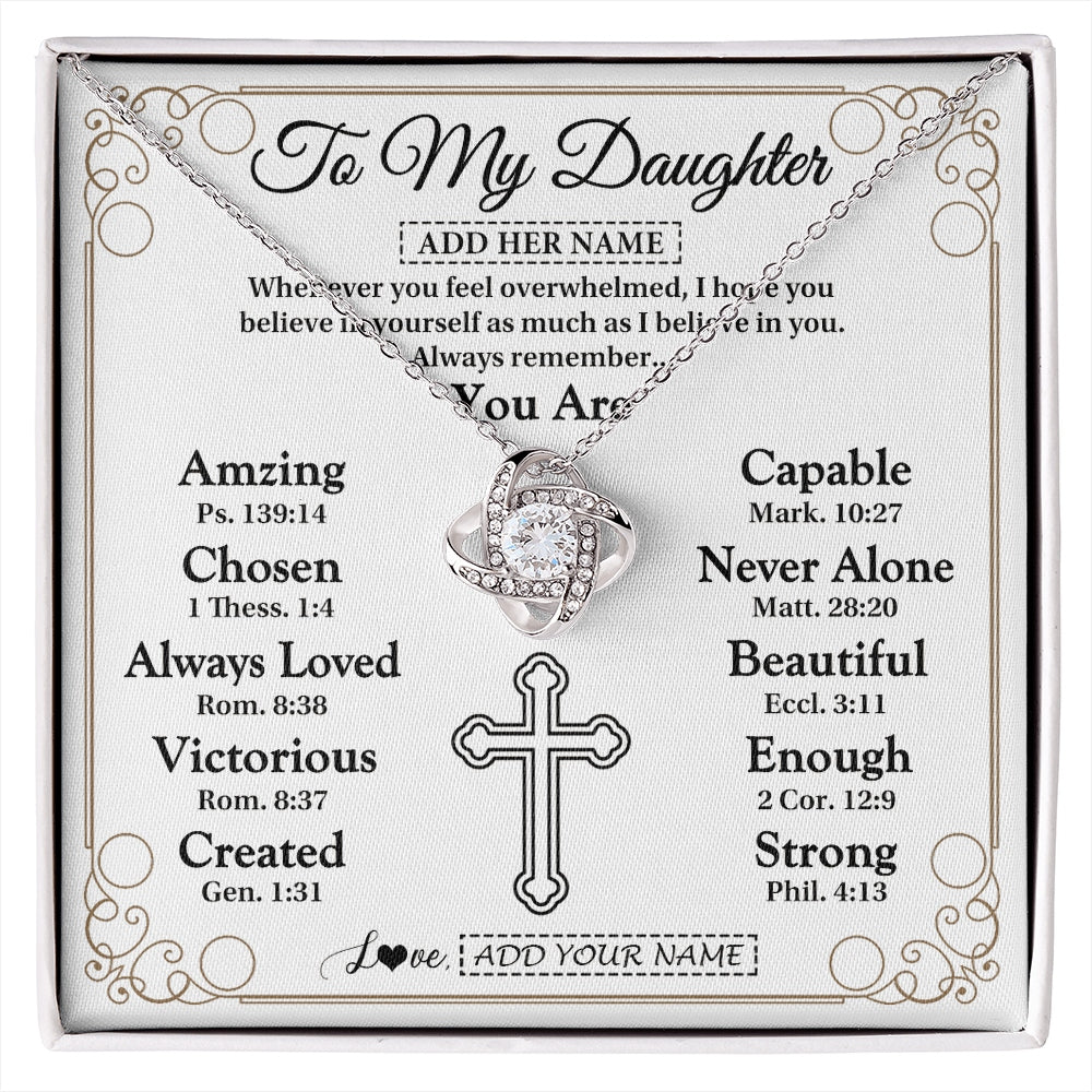 Love Knot Necklace 14K White Gold Finish | 1 | Personalized To My Daughter Gifts Necklace From Mom Dad Christ Christian Gifts For Daughter Birthday Christmas Graduation Custom Gift Box Message Card | https://siriusteestore.