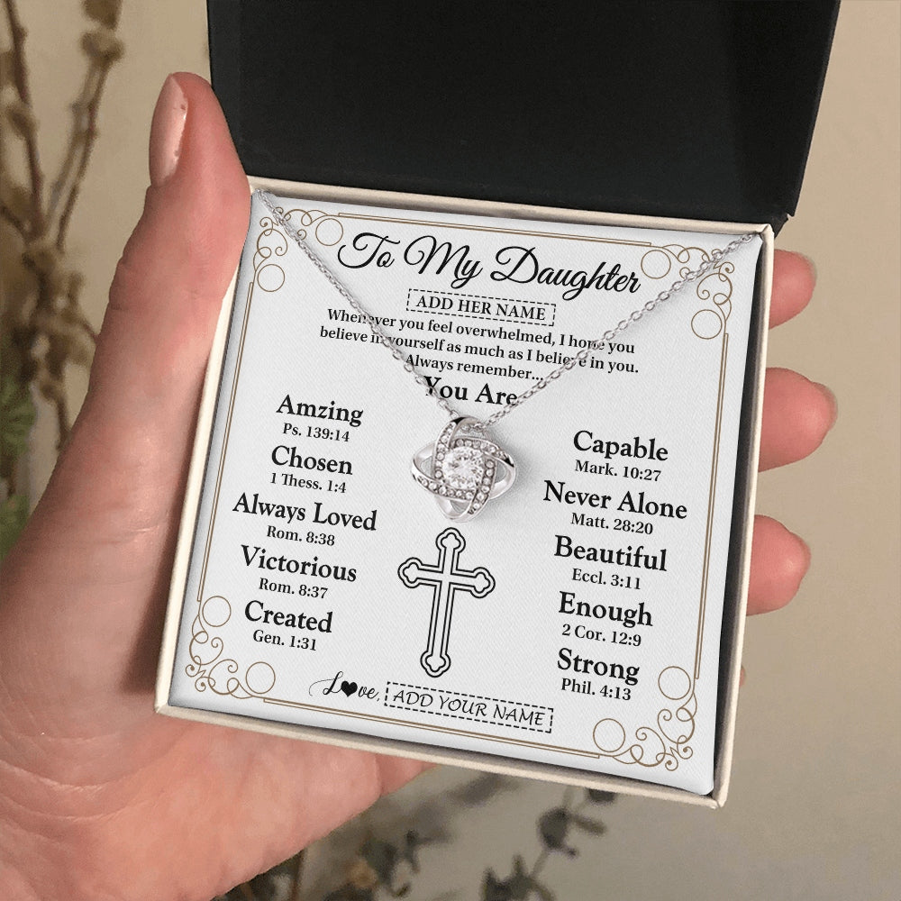 Love Knot Necklace 14K White Gold Finish | 2 | Personalized To My Daughter Gifts Necklace From Mom Dad Christ Christian Gifts For Daughter Birthday Christmas Graduation Custom Gift Box Message Card | https://siriusteestore.