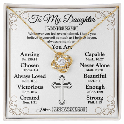 Love Knot Necklace 18K Yellow Gold Finish | 1 | Personalized To My Daughter Gifts Necklace From Mom Dad Christ Christian Gifts For Daughter Birthday Christmas Graduation Custom Gift Box Message Card | https://siriusteestore.