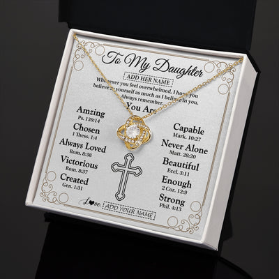 Love Knot Necklace 18K Yellow Gold Finish | 2 | Personalized To My Daughter Gifts Necklace From Mom Dad Christ Christian Gifts For Daughter Birthday Christmas Graduation Custom Gift Box Message Card | https://siriusteestore.