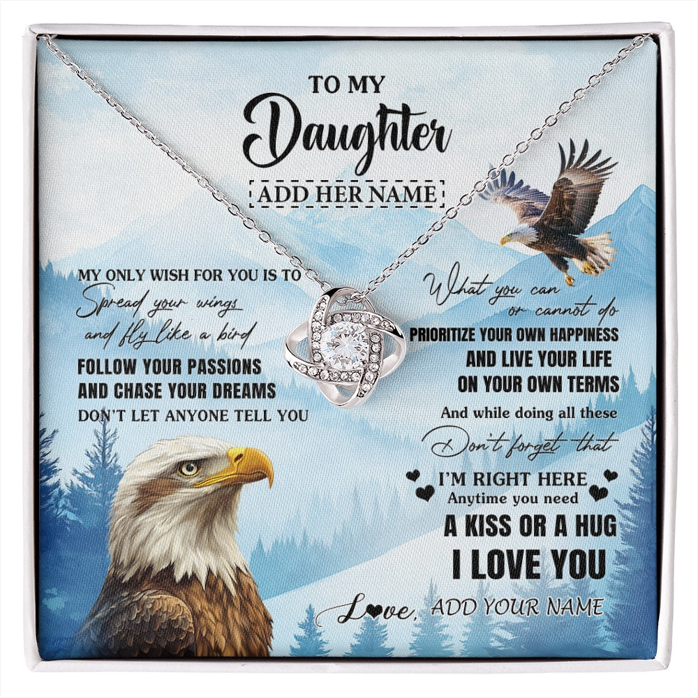 Love Knot Necklace 14K White Gold Finish | 1 | Personalized To My Daughter Gifts Necklace From Mom Dad Eagle My Only Wish For You Daughter Birthday Gifts Graduation Christmas Custom Gift Box Message Card | siriusteestore.myshopify