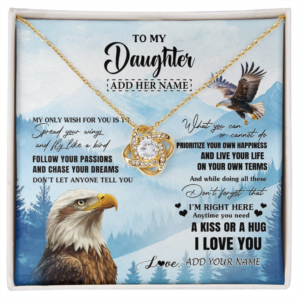 Love Knot Necklace 18K Yellow Gold Finish | 1 | Personalized To My Daughter Gifts Necklace From Mom Dad Eagle My Only Wish For You Daughter Birthday Gifts Graduation Christmas Custom Gift Box Message Card | siriusteestore.myshopify