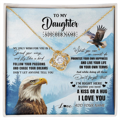 Love Knot Necklace 18K Yellow Gold Finish | 1 | Personalized To My Daughter Gifts Necklace From Mom Dad Eagle My Only Wish For You Daughter Birthday Gifts Graduation Christmas Custom Gift Box Message Card | siriusteestore.myshopify