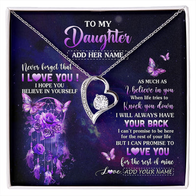 Forever Love Necklace 14K White Gold Finish | 1 | Personalized To My Daughter Gifts Necklace From Mom Dad Floral Butterfly Love You Daughter Birthday Gifts Graduation Christmas Custom Gift Box Message Card | https://siriusteestore.