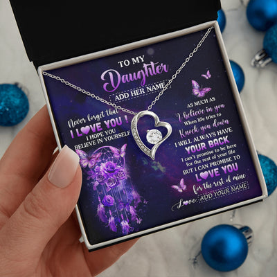Forever Love Necklace 14K White Gold Finish | 2 | Personalized To My Daughter Gifts Necklace From Mom Dad Floral Butterfly Love You Daughter Birthday Gifts Graduation Christmas Custom Gift Box Message Card | https://siriusteestore.