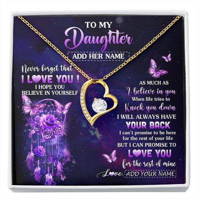 Forever Love Necklace 18K Yellow Gold Finish | 1 | Personalized To My Daughter Gifts Necklace From Mom Dad Floral Butterfly Love You Daughter Birthday Gifts Graduation Christmas Custom Gift Box Message Card | https://siriusteestore.