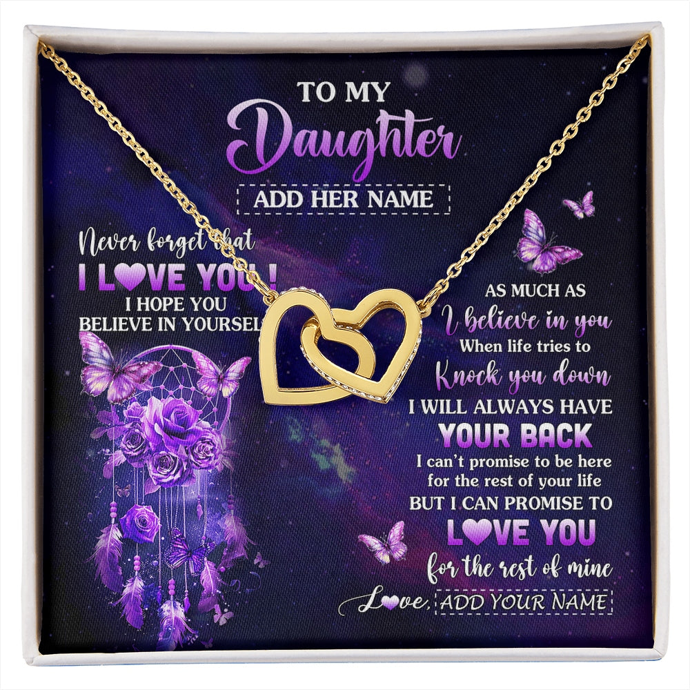 Interlocking Hearts Necklace 18K Yellow Gold Finish | 1 | Personalized To My Daughter Gifts Necklace From Mom Dad Floral Butterfly Love You Daughter Birthday Gifts Graduation Christmas Custom Gift Box Message Card | https://siriusteestore.