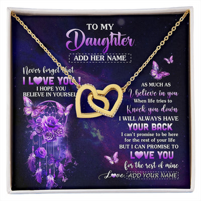 Interlocking Hearts Necklace 18K Yellow Gold Finish | 1 | Personalized To My Daughter Gifts Necklace From Mom Dad Floral Butterfly Love You Daughter Birthday Gifts Graduation Christmas Custom Gift Box Message Card | https://siriusteestore.