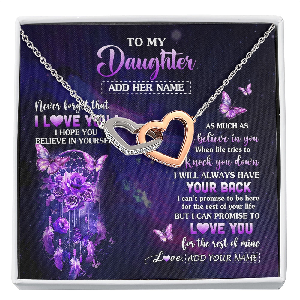 Interlocking Hearts Necklace Stainless Steel & Rose Gold Finish | 1 | Personalized To My Daughter Gifts Necklace From Mom Dad Floral Butterfly Love You Daughter Birthday Gifts Graduation Christmas Custom Gift Box Message Card | https://siriusteestore.