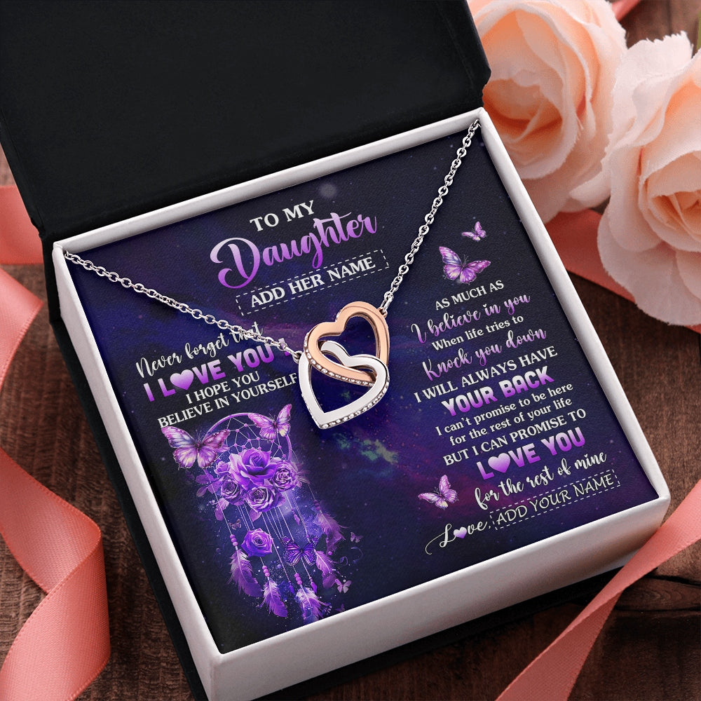 Interlocking Hearts Necklace Stainless Steel & Rose Gold Finish | 2 | Personalized To My Daughter Gifts Necklace From Mom Dad Floral Butterfly Love You Daughter Birthday Gifts Graduation Christmas Custom Gift Box Message Card | https://siriusteestore.