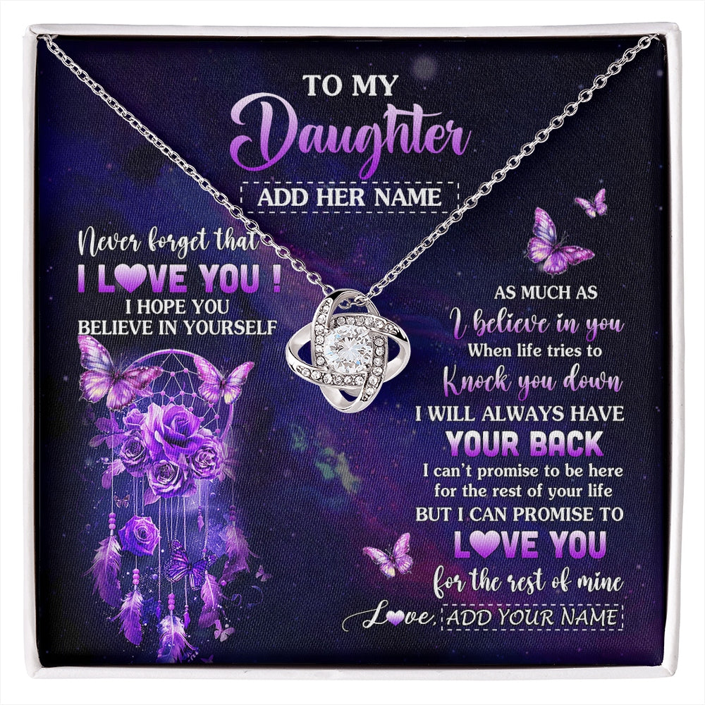 Love Knot Necklace 14K White Gold Finish | 1 | Personalized To My Daughter Gifts Necklace From Mom Dad Floral Butterfly Love You Daughter Birthday Gifts Graduation Christmas Custom Gift Box Message Card | https://siriusteestore.