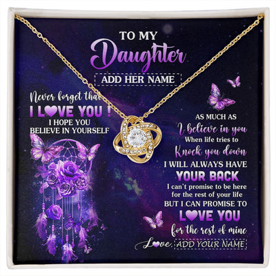 Love Knot Necklace 18K Yellow Gold Finish | 1 | Personalized To My Daughter Gifts Necklace From Mom Dad Floral Butterfly Love You Daughter Birthday Gifts Graduation Christmas Custom Gift Box Message Card | https://siriusteestore.