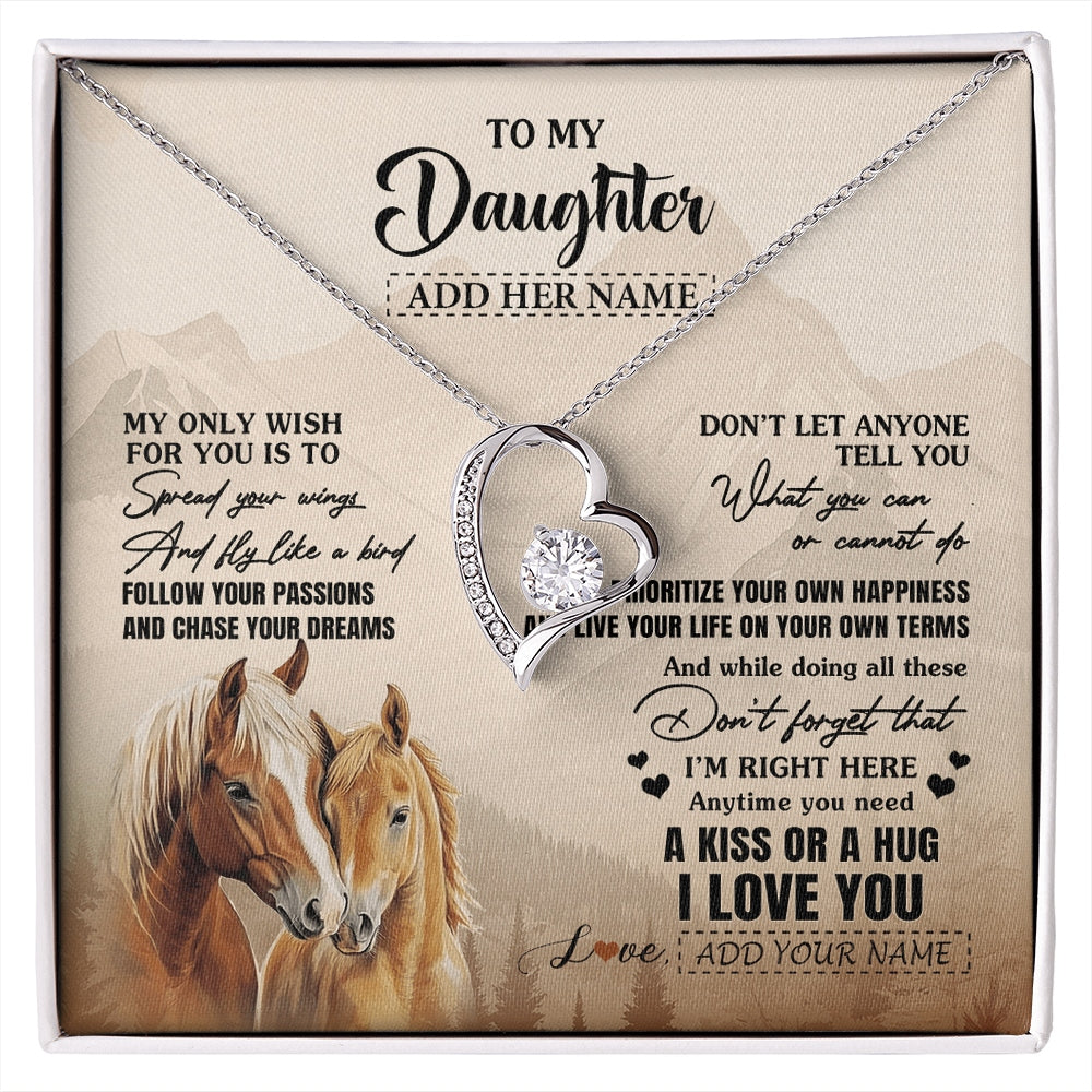 Forever Love Necklace 14K White Gold Finish | 1 | Personalized To My Daughter Gifts Necklace From Mom Dad Horse My Only Wish For You Daughter Birthday Gifts Graduation Christmas Custom Gift Box Message Card | https://siriusteestore.