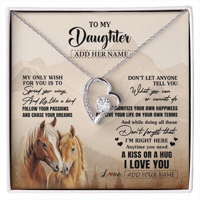 Forever Love Necklace 14K White Gold Finish | 1 | Personalized To My Daughter Gifts Necklace From Mom Dad Horse My Only Wish For You Daughter Birthday Gifts Graduation Christmas Custom Gift Box Message Card | https://siriusteestore.