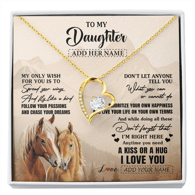 Forever Love Necklace 18K Yellow Gold Finish | 1 | Personalized To My Daughter Gifts Necklace From Mom Dad Horse My Only Wish For You Daughter Birthday Gifts Graduation Christmas Custom Gift Box Message Card | https://siriusteestore.