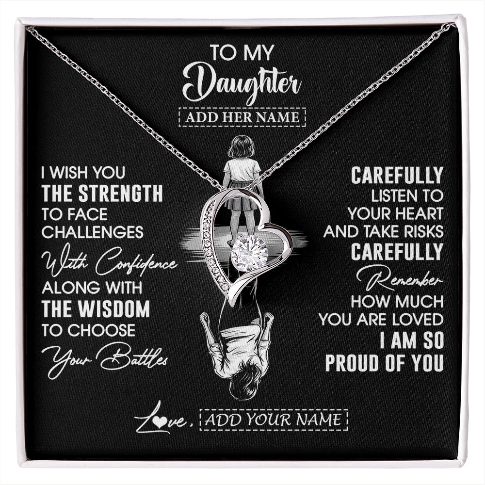 Forever Love Necklace 14K White Gold Finish | 1 | Personalized To My Daughter Gifts Necklace From Mom Dad I Wish You The Strength Daughter Birthday Gifts Christmas Graduation Custom Gift Box Message Card | https://siriusteestore.