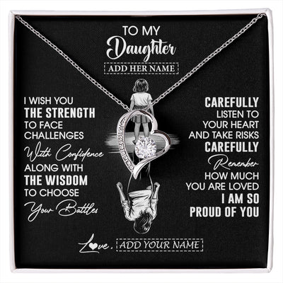 Forever Love Necklace 14K White Gold Finish | 1 | Personalized To My Daughter Gifts Necklace From Mom Dad I Wish You The Strength Daughter Birthday Gifts Christmas Graduation Custom Gift Box Message Card | https://siriusteestore.