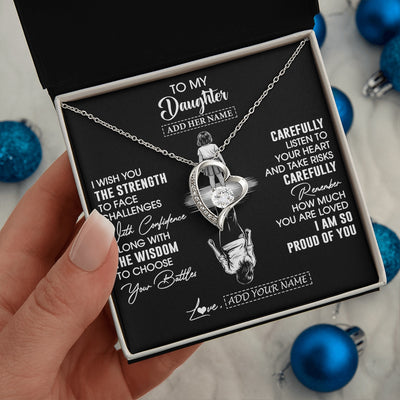 Forever Love Necklace 14K White Gold Finish | 2 | Personalized To My Daughter Gifts Necklace From Mom Dad I Wish You The Strength Daughter Birthday Gifts Christmas Graduation Custom Gift Box Message Card | https://siriusteestore.