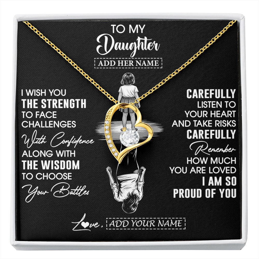 Forever Love Necklace 18K Yellow Gold Finish | 1 | Personalized To My Daughter Gifts Necklace From Mom Dad I Wish You The Strength Daughter Birthday Gifts Christmas Graduation Custom Gift Box Message Card | https://siriusteestore.