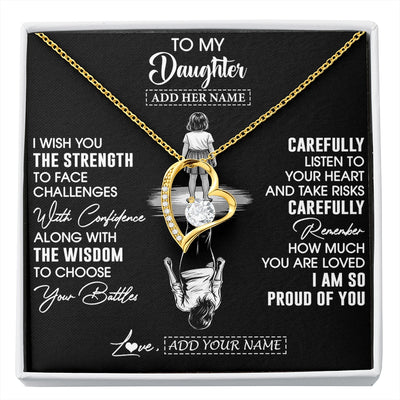 Forever Love Necklace 18K Yellow Gold Finish | 1 | Personalized To My Daughter Gifts Necklace From Mom Dad I Wish You The Strength Daughter Birthday Gifts Christmas Graduation Custom Gift Box Message Card | https://siriusteestore.