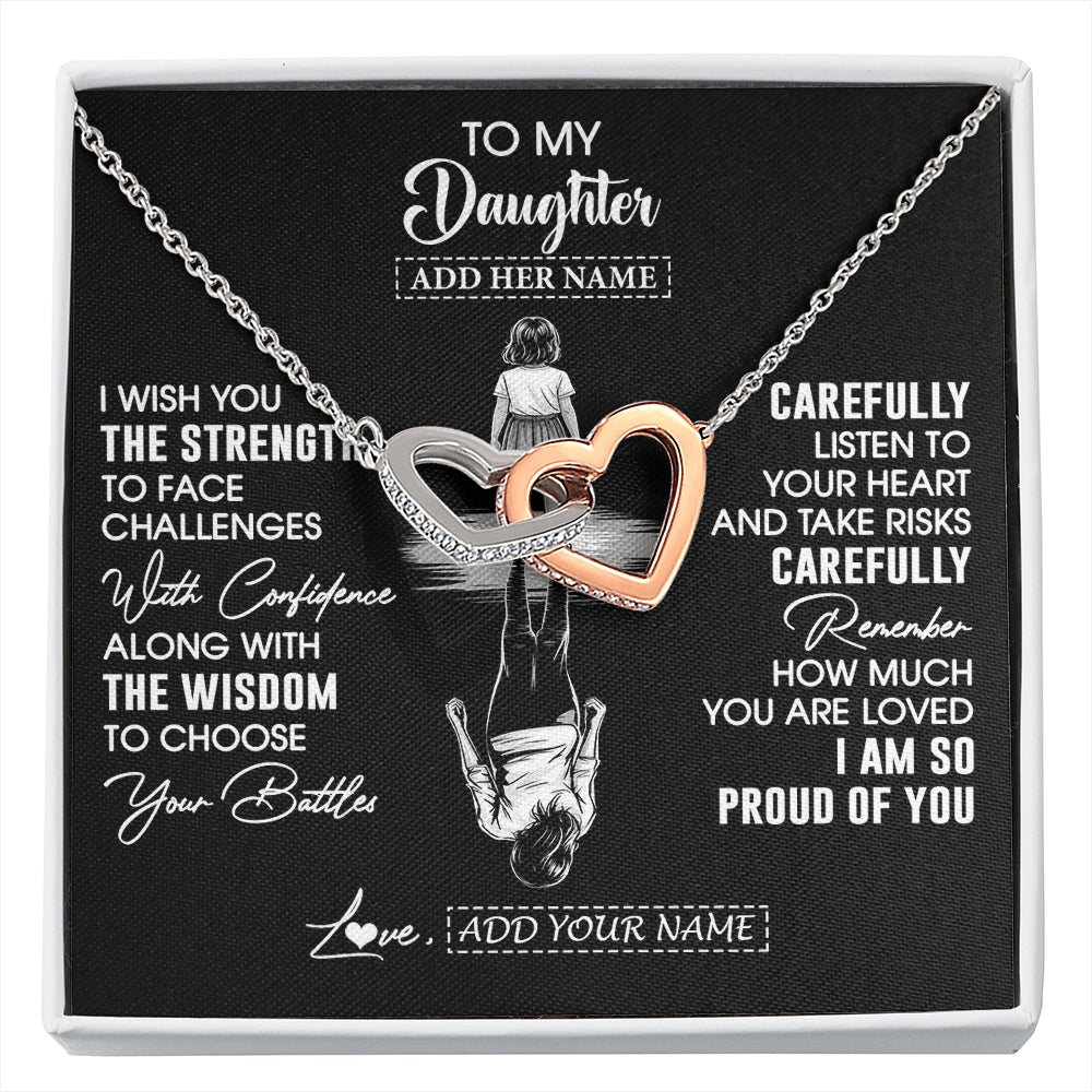 Interlocking Hearts Necklace Stainless Steel & Rose Gold Finish | 1 | Personalized To My Daughter Gifts Necklace From Mom Dad I Wish You The Strength Daughter Birthday Gifts Christmas Graduation Custom Gift Box Message Card | https://siriusteestore.